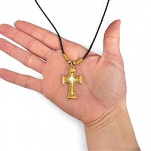 Y2K Gold Iridescent Cross Necklace